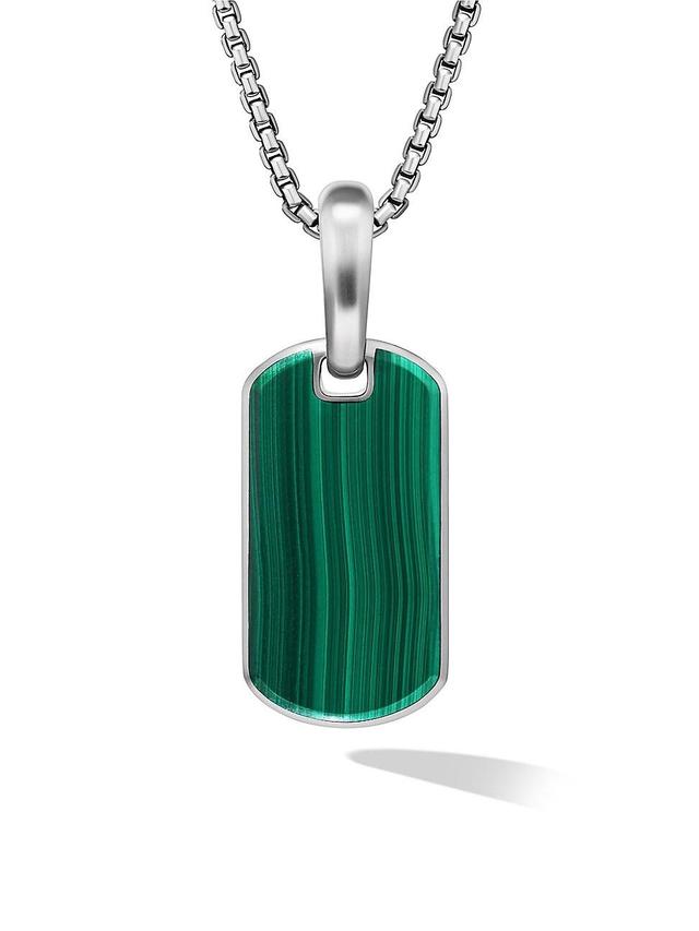 David Yurman Mens Sterling Silver Chevron Tag with Malachite Product Image