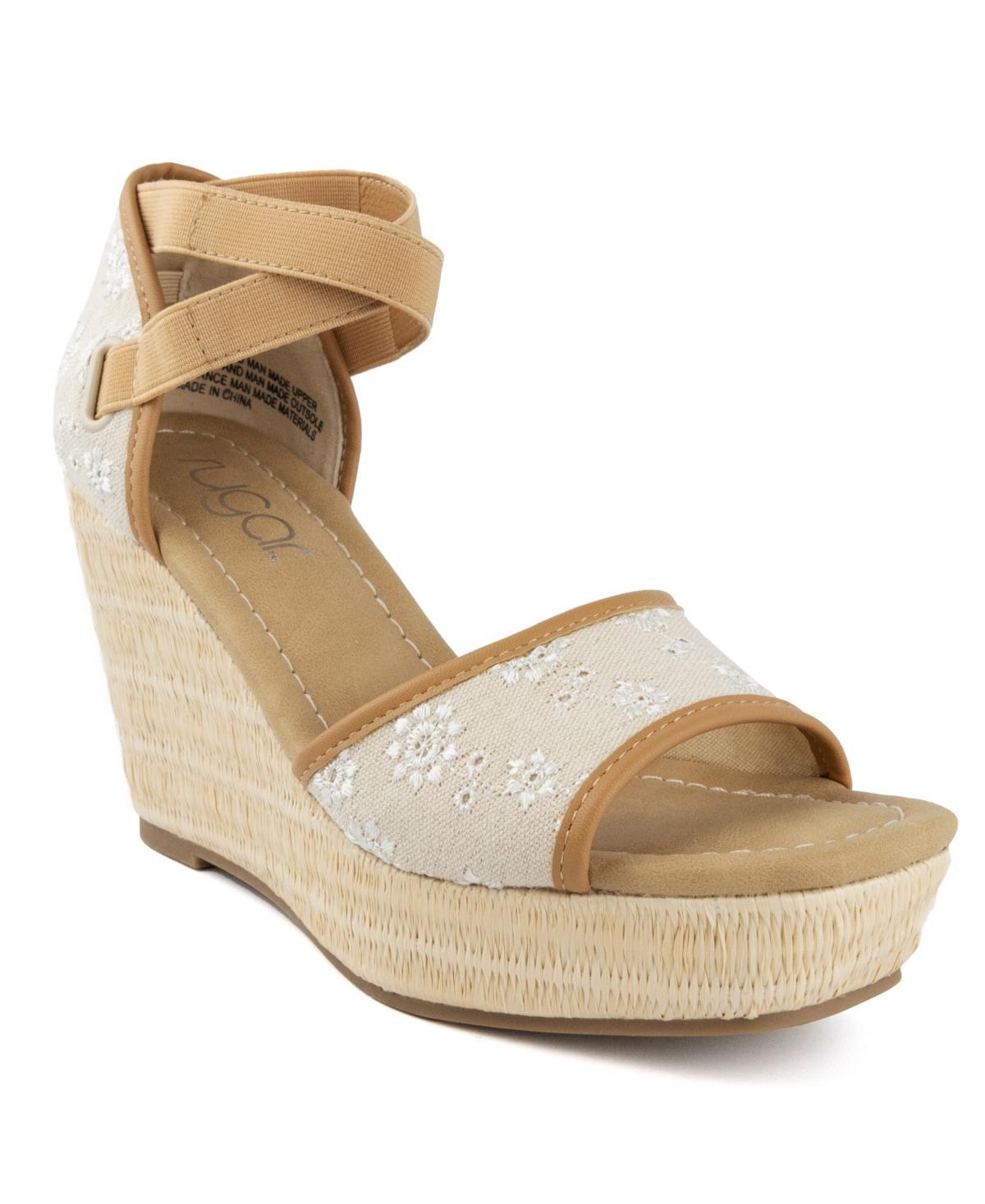 Sugar Womens Harlow Wedge Sandals - White Eyelet Canvas, Elastic Product Image