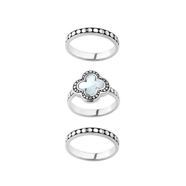 Sterling Silver Mother Of Pearl Clover Stack Ring Set, Womens White Product Image