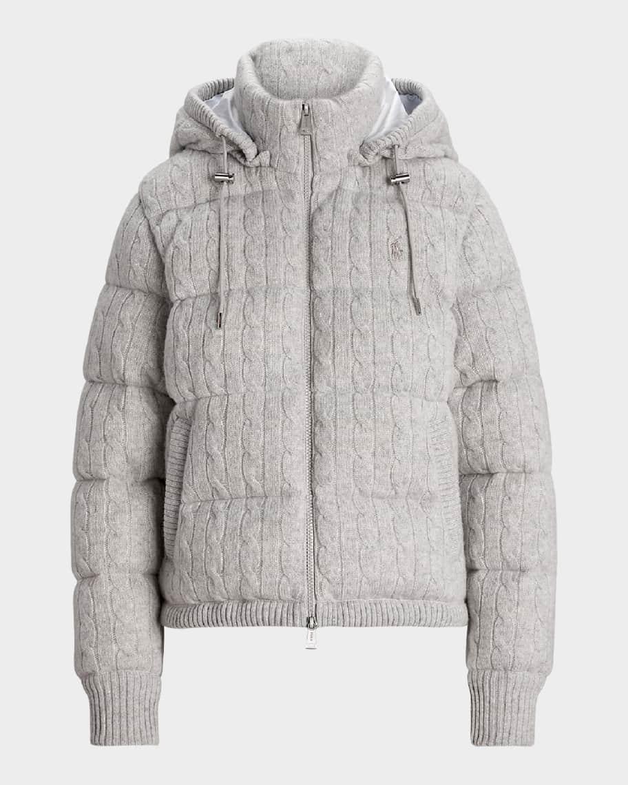 Cable-Knit Hooded Down Coat Product Image