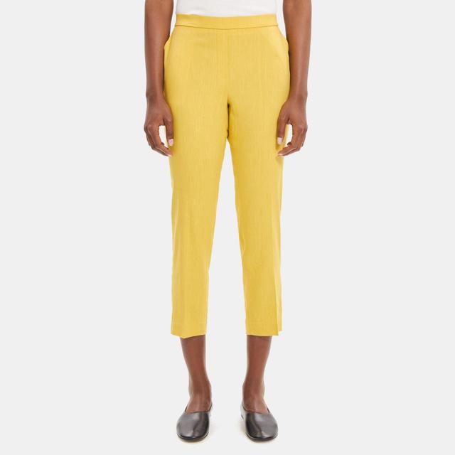 Linen-Blend Slim Cropped Pull-On Pant | Theory Outlet Product Image