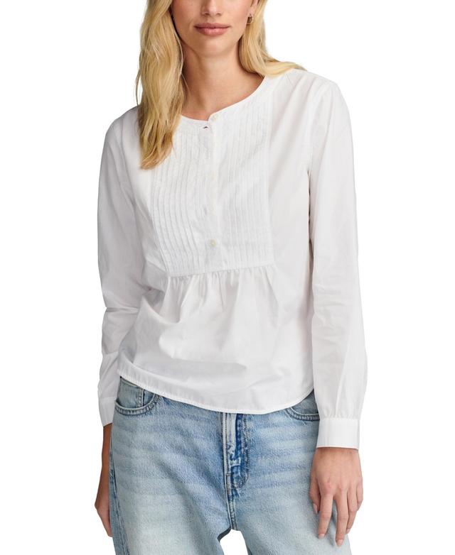 Lucky Brand Womens Striped Cotton Pintuck-Bib Blouse Product Image