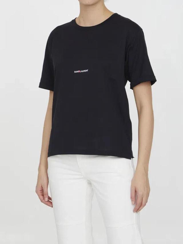 SAINT LAURENT Logo Cotton T-shirt In Black Product Image