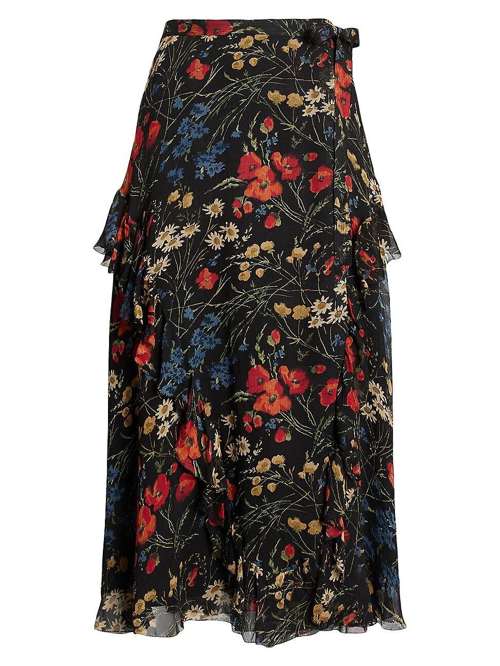 Womens Floral Ruffle-Trim Georgette Wrap Skirt Product Image