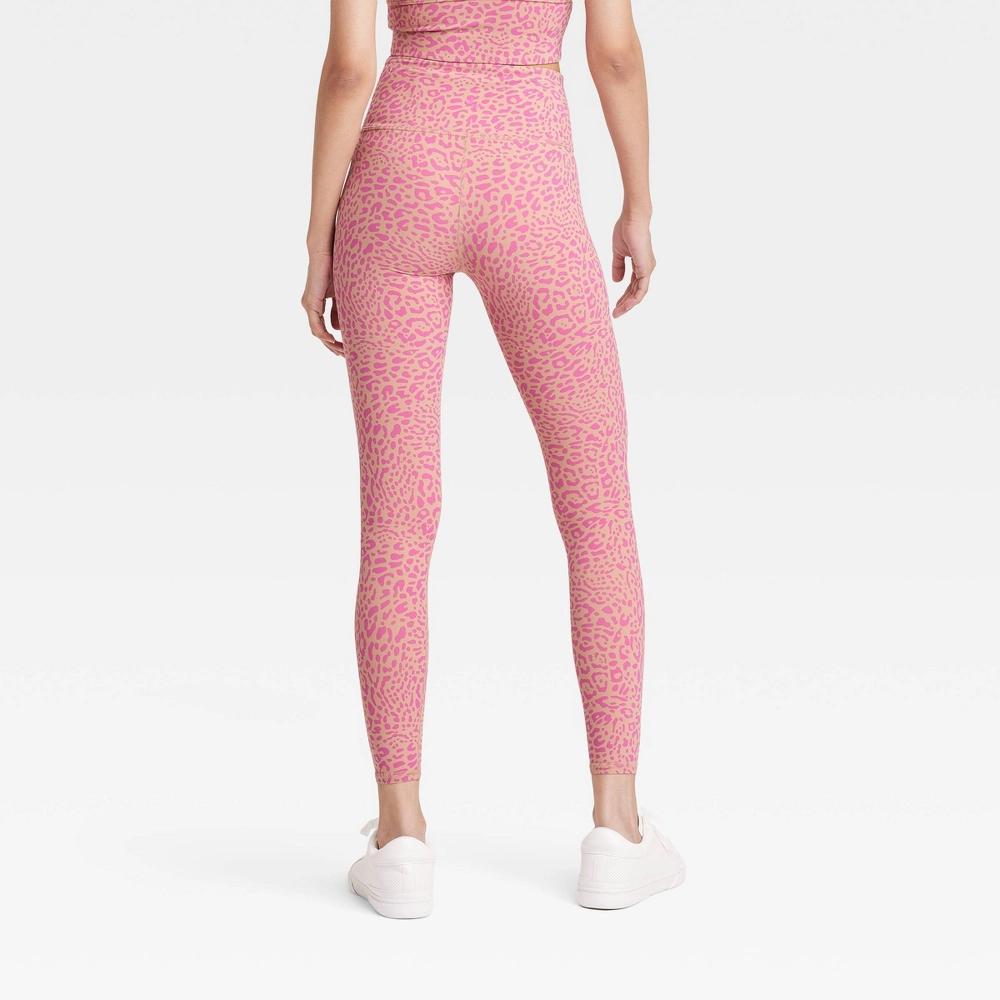 Women's High-Rise 7/8 Leggings - JoyLab™ Pink Leopard Spot M Product Image