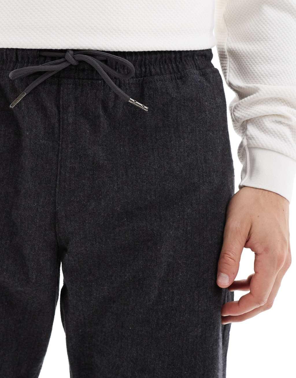 Jack & Jones tapered fit smart pants with drawstring waist in dark gray  Product Image