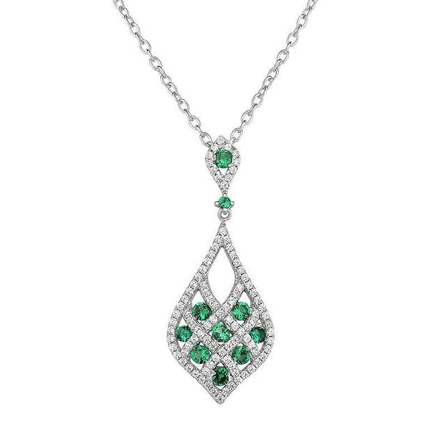 Lab-Created Green Spinel & Cubic Zirconia Sterling Silver Openwork Teardrop Pendant Necklace, Womens Product Image