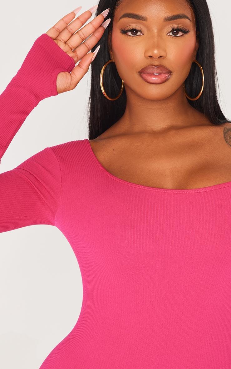 Shape Hot Pink Snatched Ribbed Long Sleeve Unitard Product Image