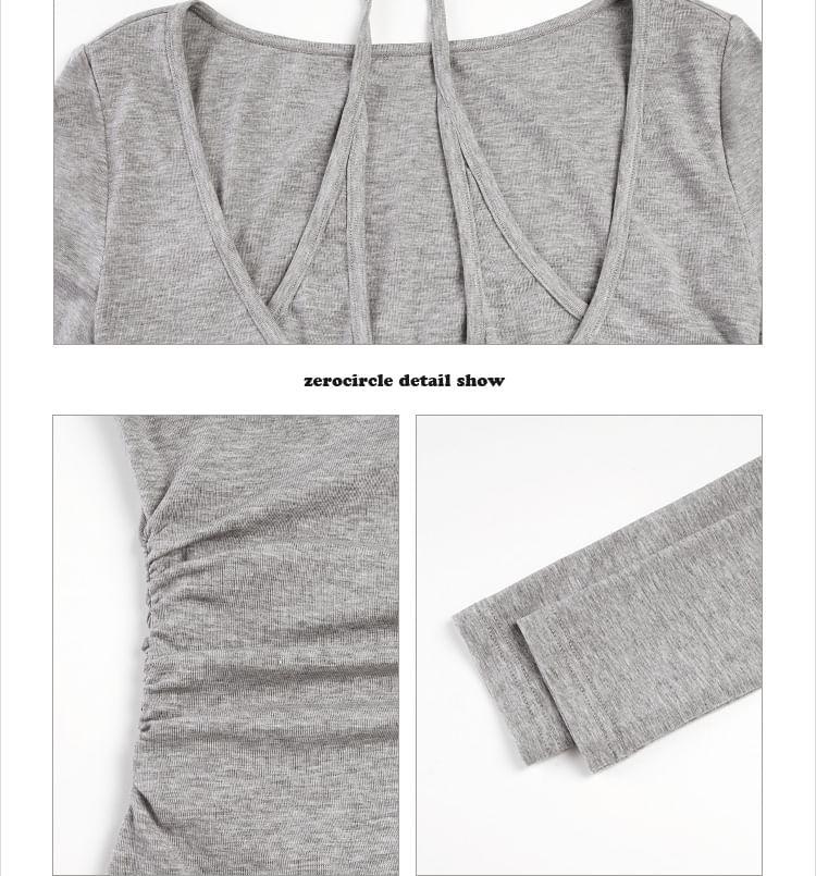 Mock Two-Piece Long-Sleeve Plain Top Product Image