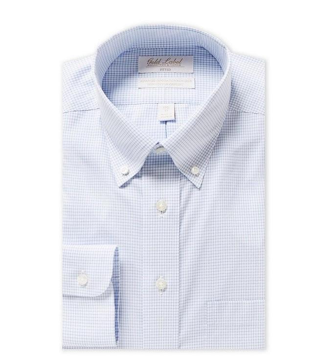 Gold Label Roundtree & Yorke Fitted Non-Iron Button-Down Collar Grid-Checked Dress Shirt Product Image