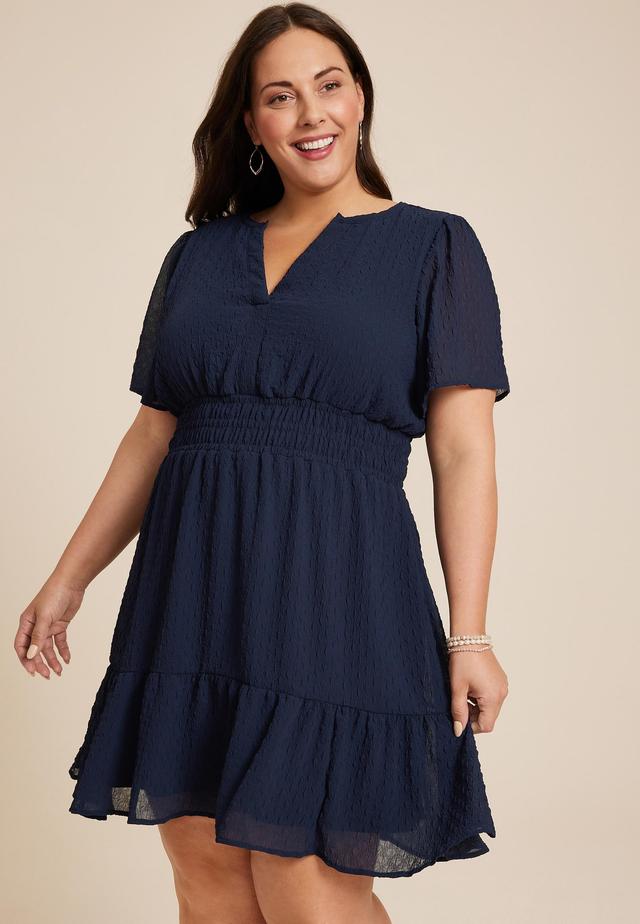 Maurices Plus Size Womens Textured Notch Neck Mini Dress Blue Size 4X Product Image