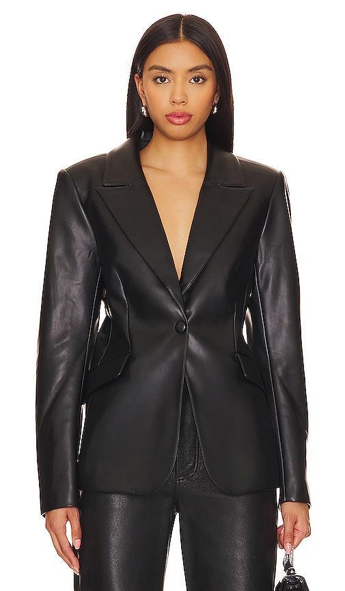 Womens Vegan Leather Sculpted Blazer | Black, Size Medium | Good American by Khlo Kardashian Product Image