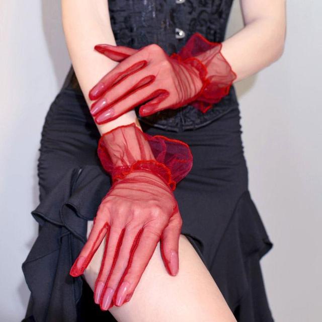 Sheer Mesh Ruffle Trim Gloves Product Image