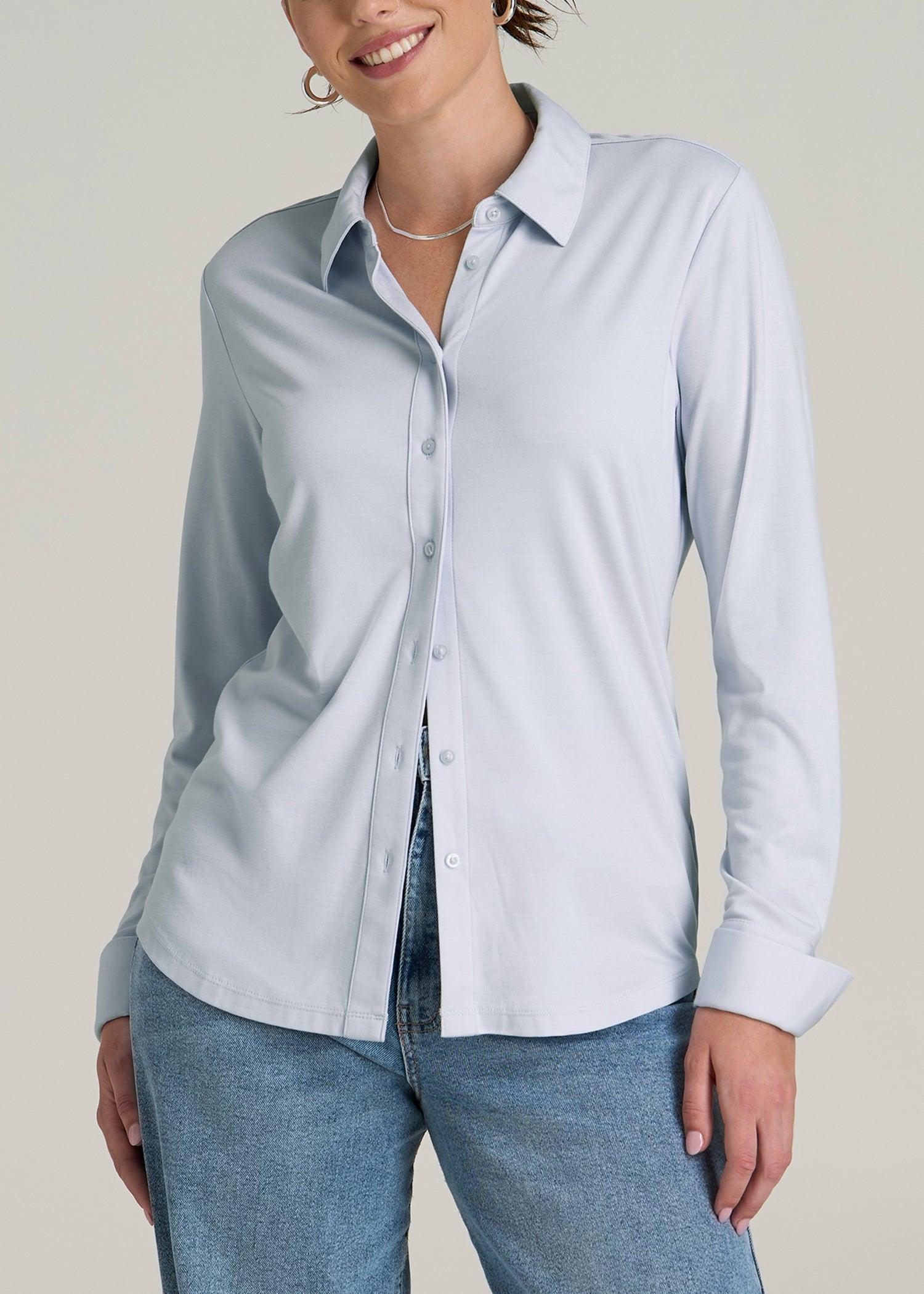 Knit Button Up Women's Tall Shirt in Light Blue Female Product Image