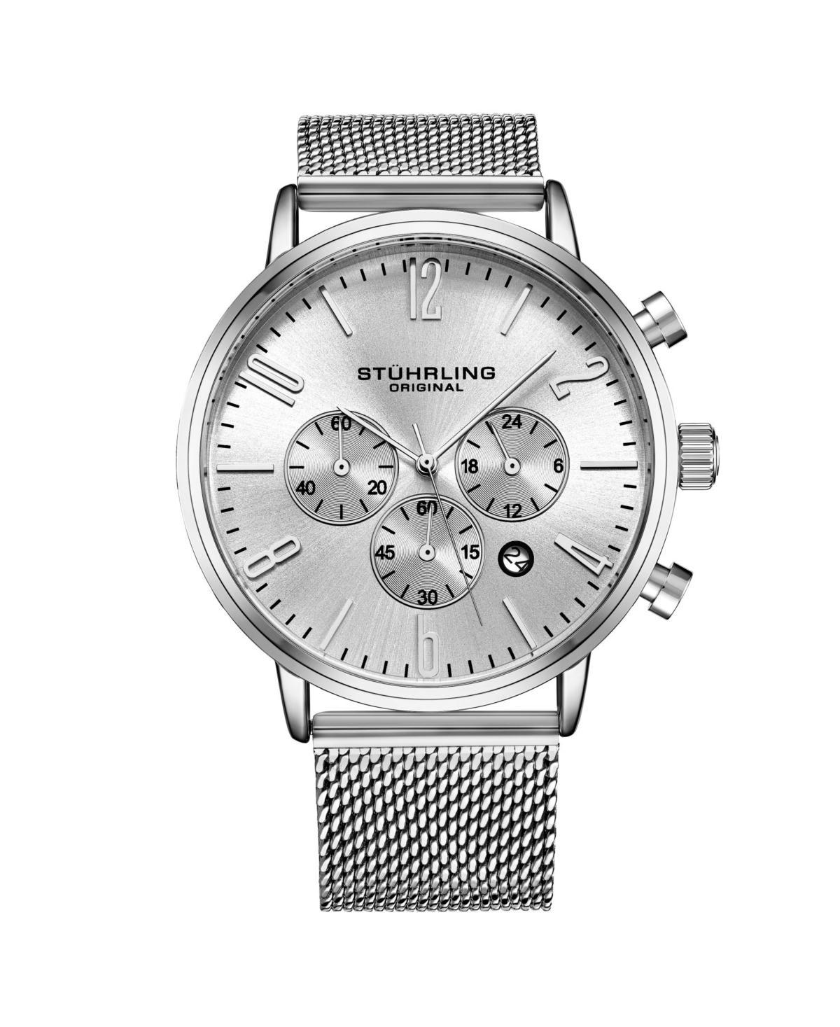 Stuhrling Mens Silver Tone Mesh Stainless Steel Bracelet Watch 48mm Product Image