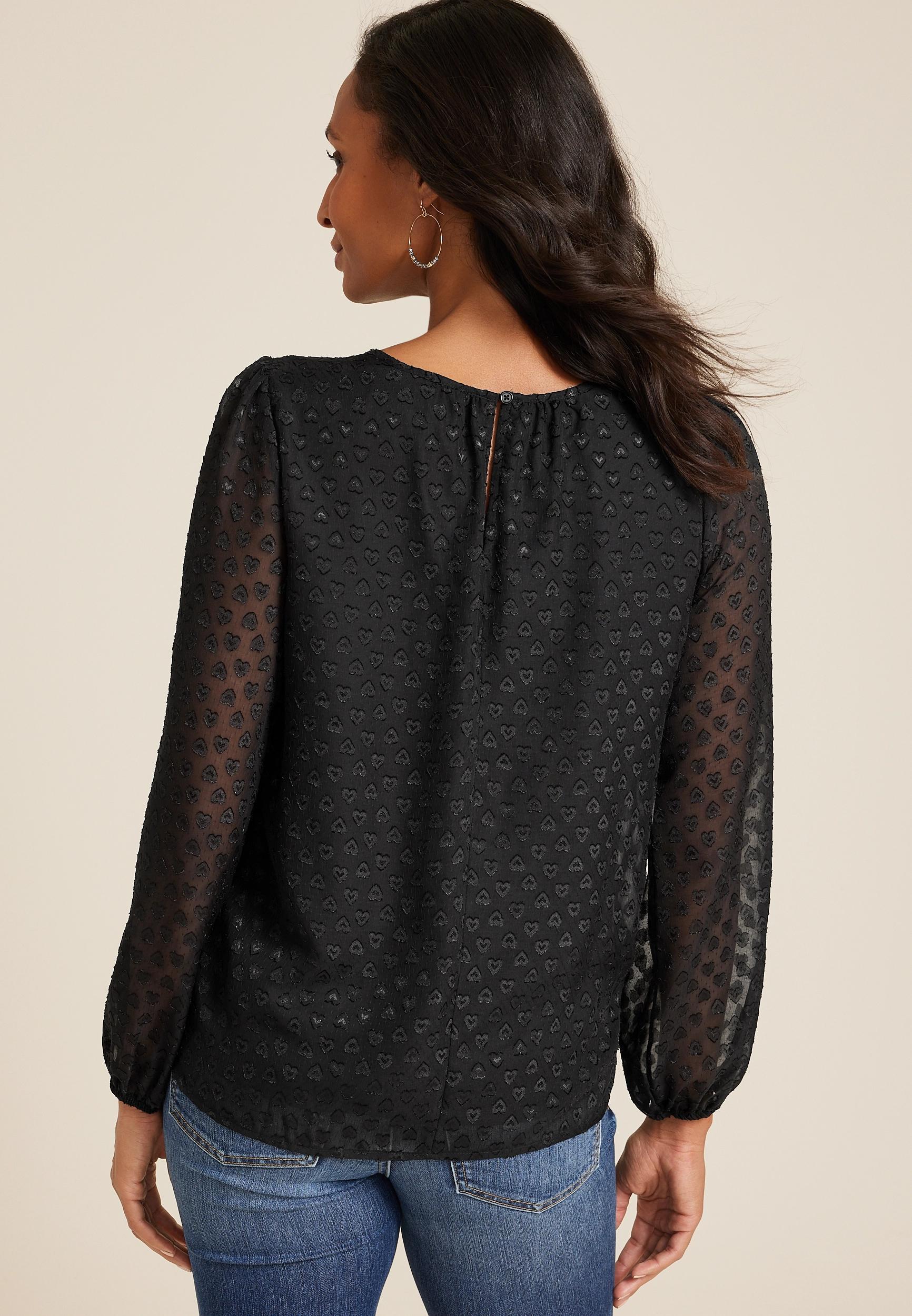 Leighton Heart Jacquard Long Sleeve Blouse Product Image