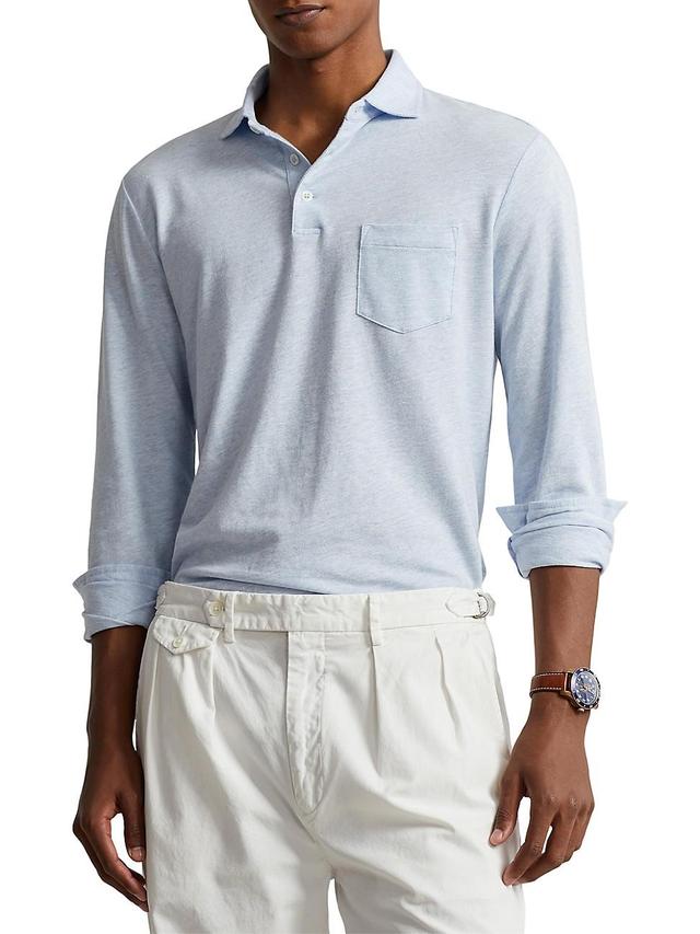 Mens Linen-Blend Long-Sleeve Polo Shirt Product Image