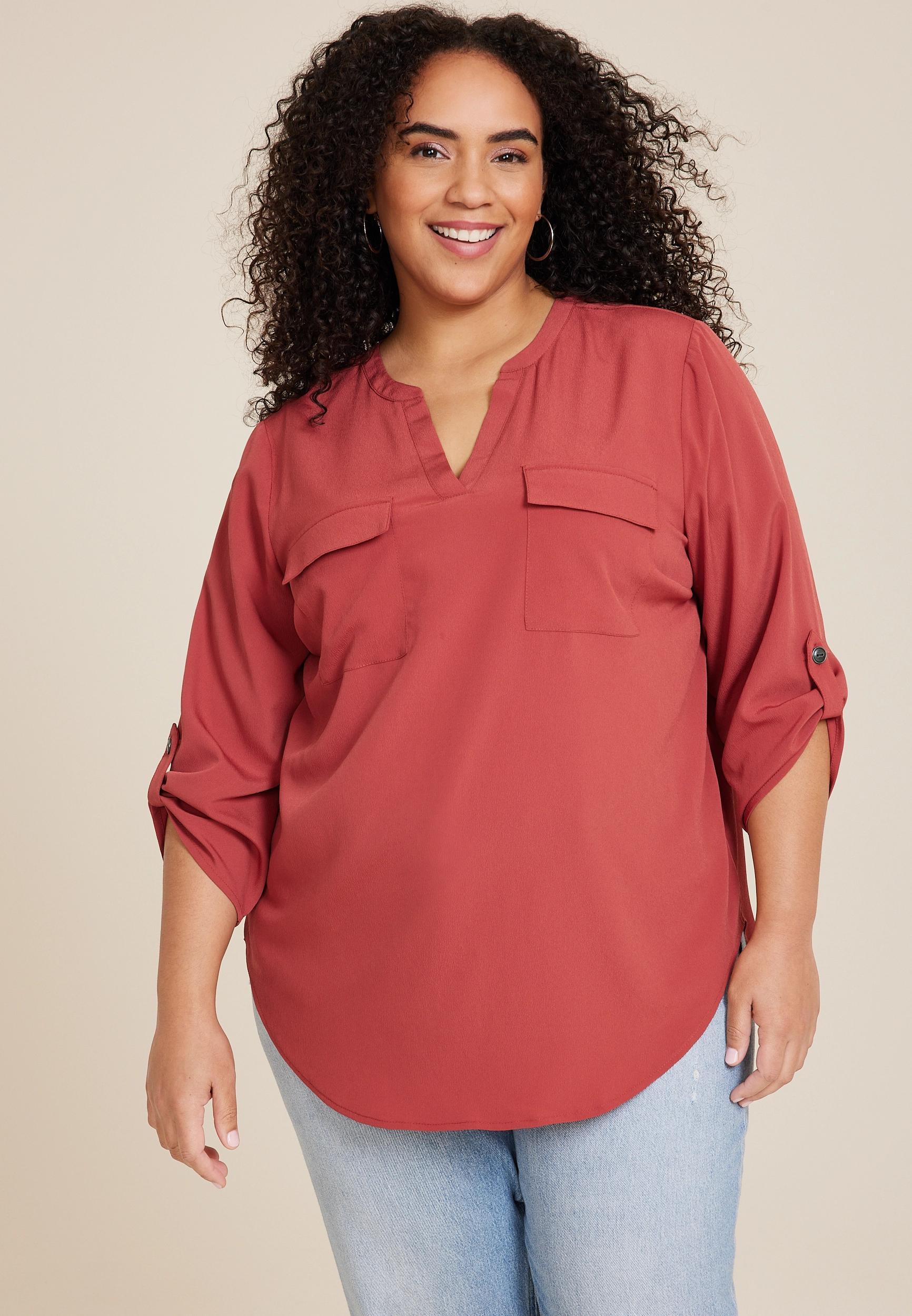 Maurices 0X Plus Size Womens 3/4 Sleeve V Neck Tunic Blouse Product Image