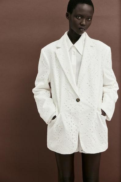 Oversized Jacket with Eyelet Embroidery Product Image