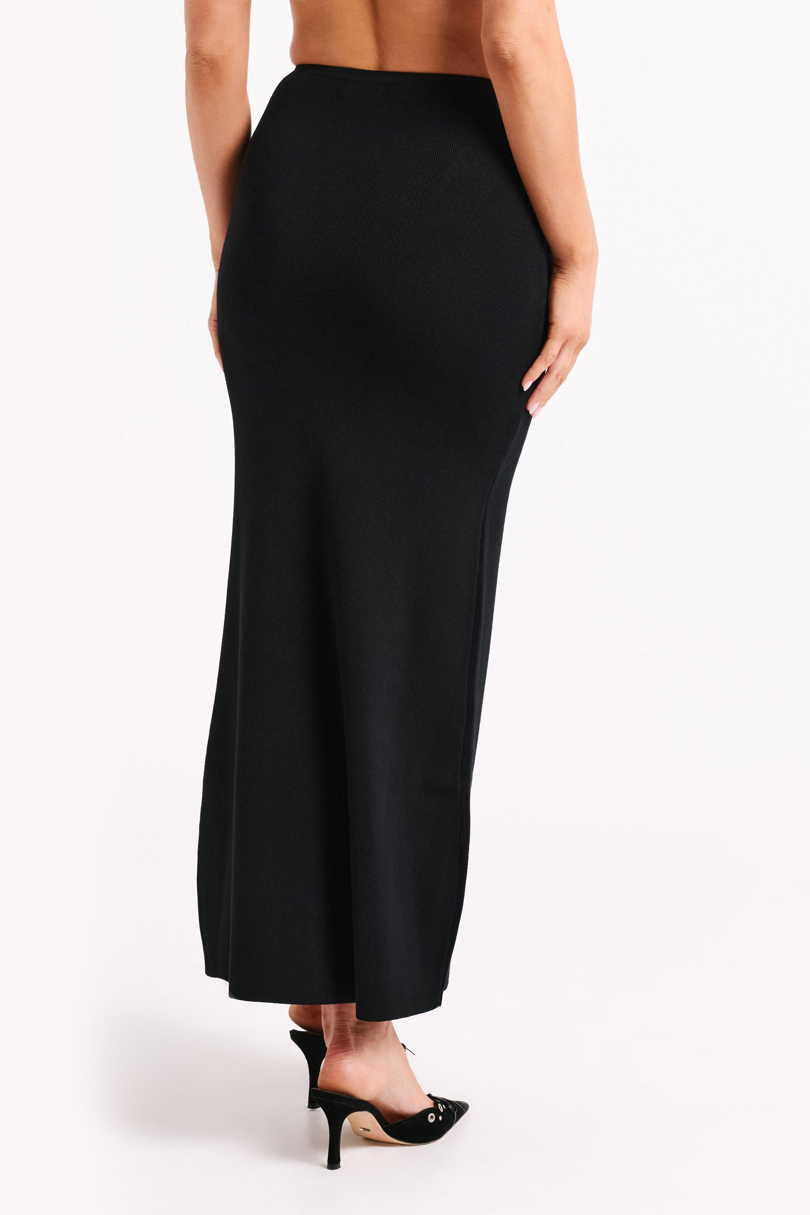 Avani Mid Rise Knit Maxi Skirt - Black Product Image