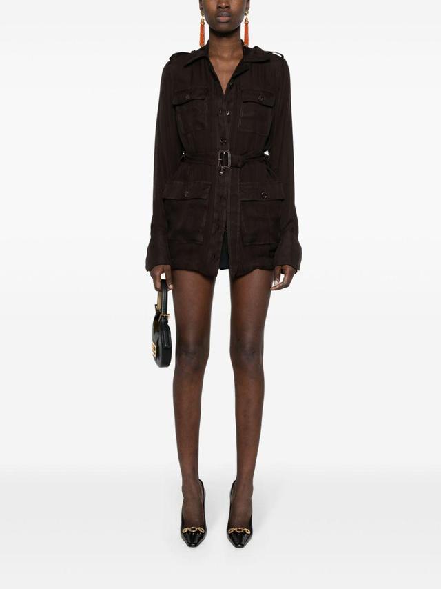 SAINT LAURENT Saharienne Musselin-minikleid In Brown Product Image