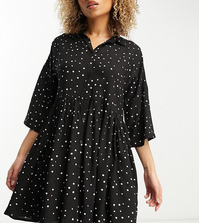 Esmee Exclusive oversized beach mini summer dress in black polka dot  Product Image