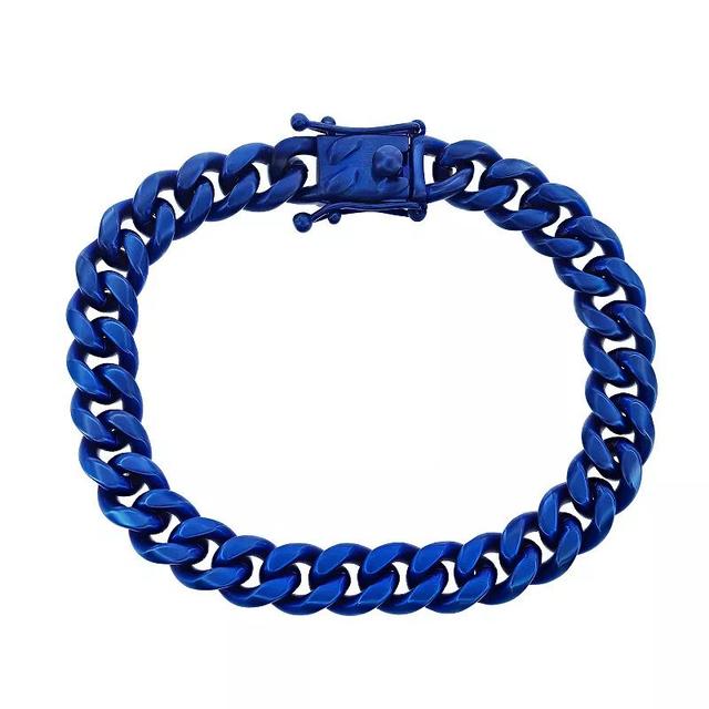 Metallo Stainless Steel Matte 10mm Miami Cuban Link Bracelet, Mens Blue Product Image