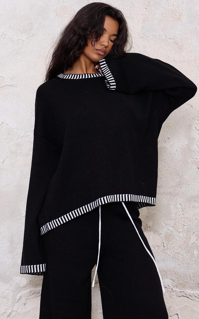 Monochrome Contrast Stitch Detail Knit Oversized Jumper Product Image