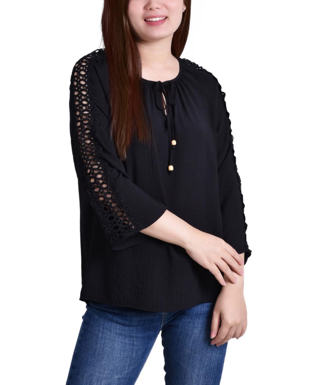 Ny Collection Petite Crochet Detail 3/4 Sleeve Blouse Product Image