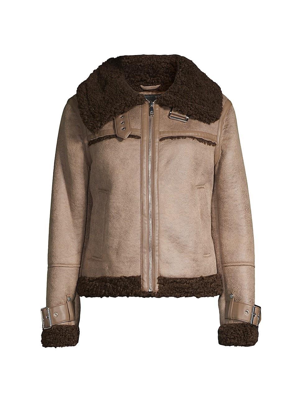 Womens Zip-Front Faux Shearling Jacket Product Image