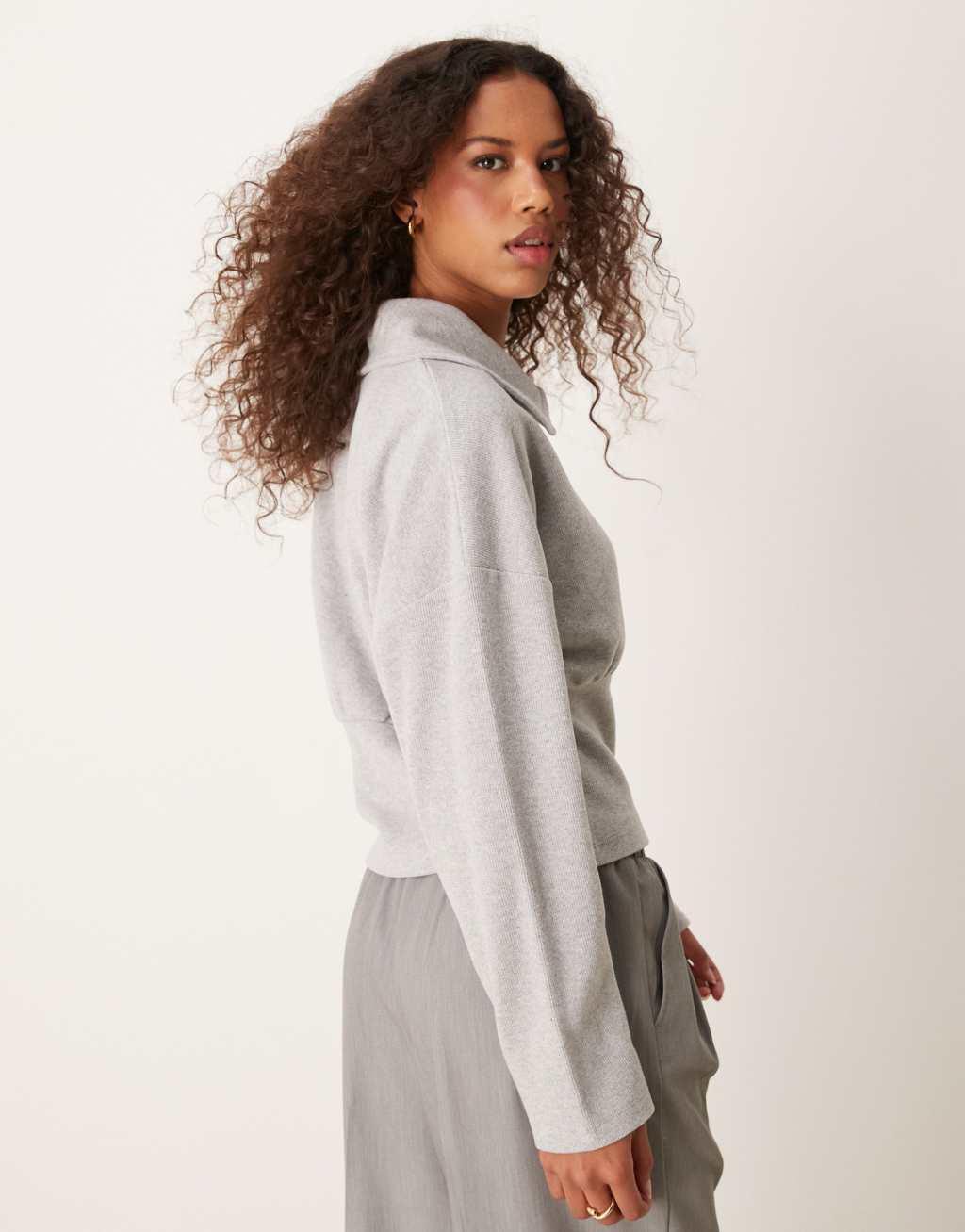 ASOS DESIGN supersoft extreme collar henley batwing top in gray Product Image