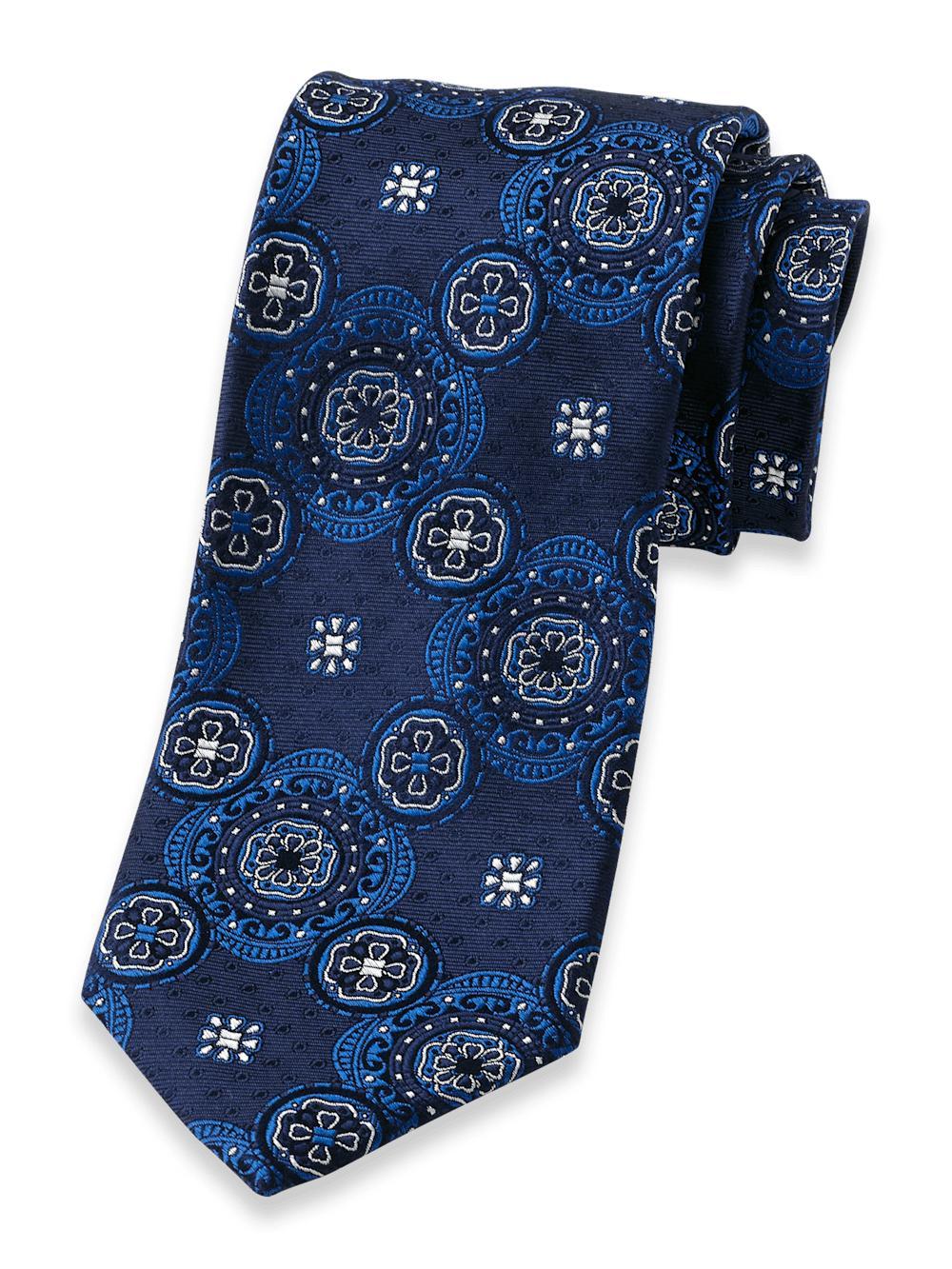 Medallion Woven Silk Tie - Blue Product Image