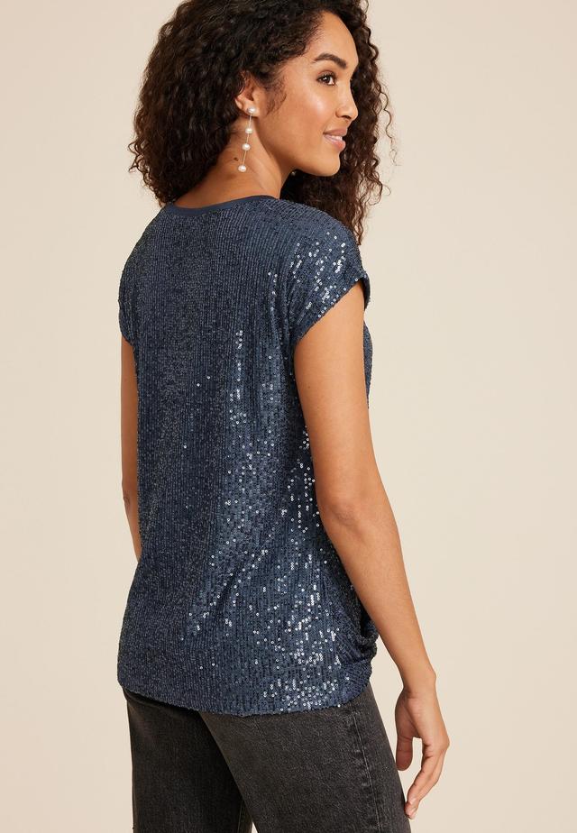 edgely™ Sequin Twist Hem Short Sleeve Tee Product Image