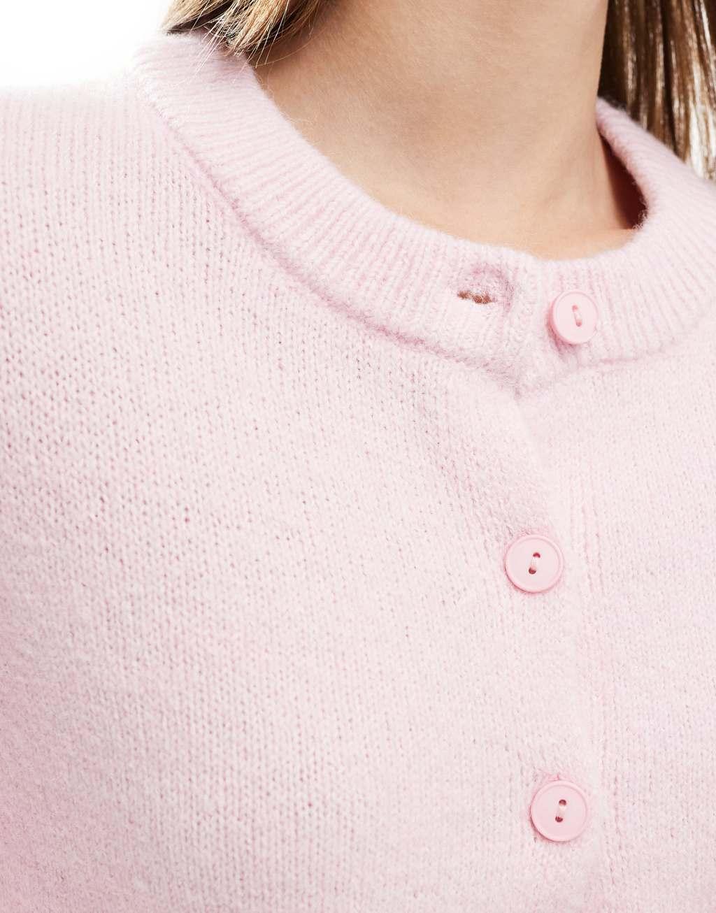 Cotton On lounge soft cropped knit cardigan in light pink Product Image