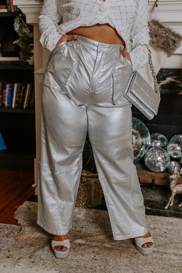 The Raleigh High Waist Metallic Pants In Silver Curves Product Image