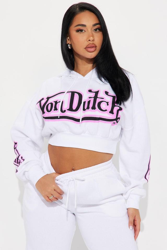 Von Dutch Graffiti Cropped Hoodie - White/Pink Product Image