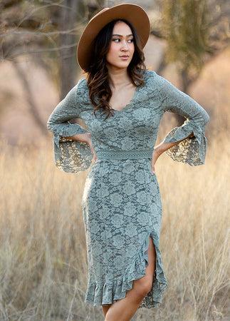 Zena Dress in Neutral Green Product Image