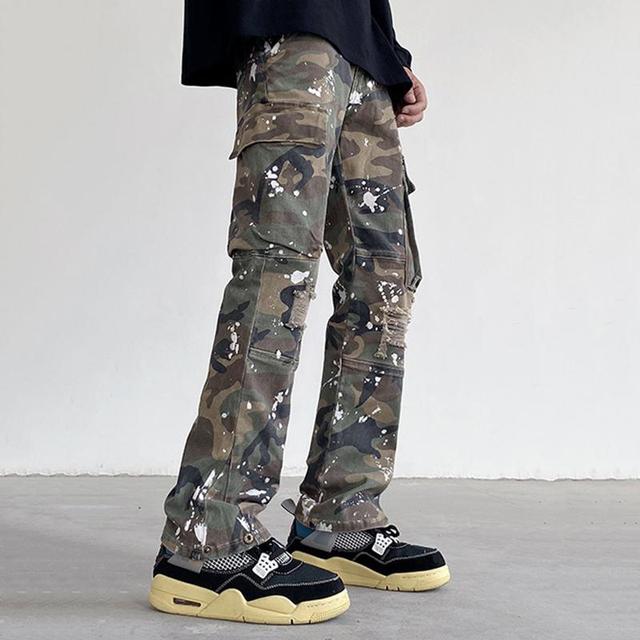 Retro Street Splashed Hole Camouflage Pants Product Image