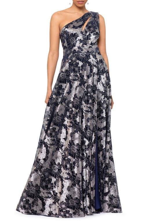 Betsy  Adam Metallic Floral One Shoulder Keyhole Sleeveless Gown Product Image