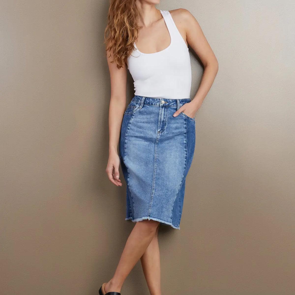 Two Tone Short Denim Skirt Product Image