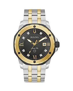 Bulova Mens Marine Star Diamond Accent Two-Tone Stainless Steel Bracelet Watch 44mm Product Image