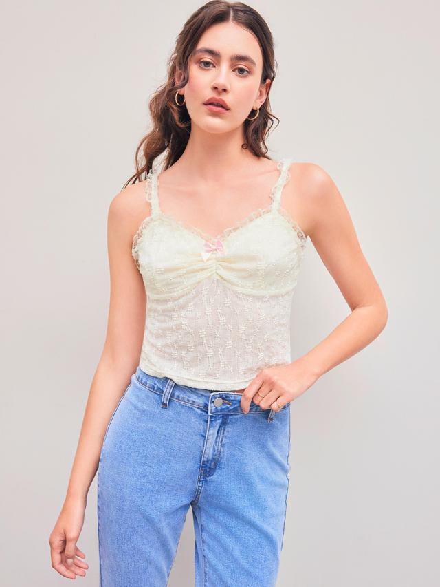 V-neck Lace Trim Bowknot Cami Top Product Image