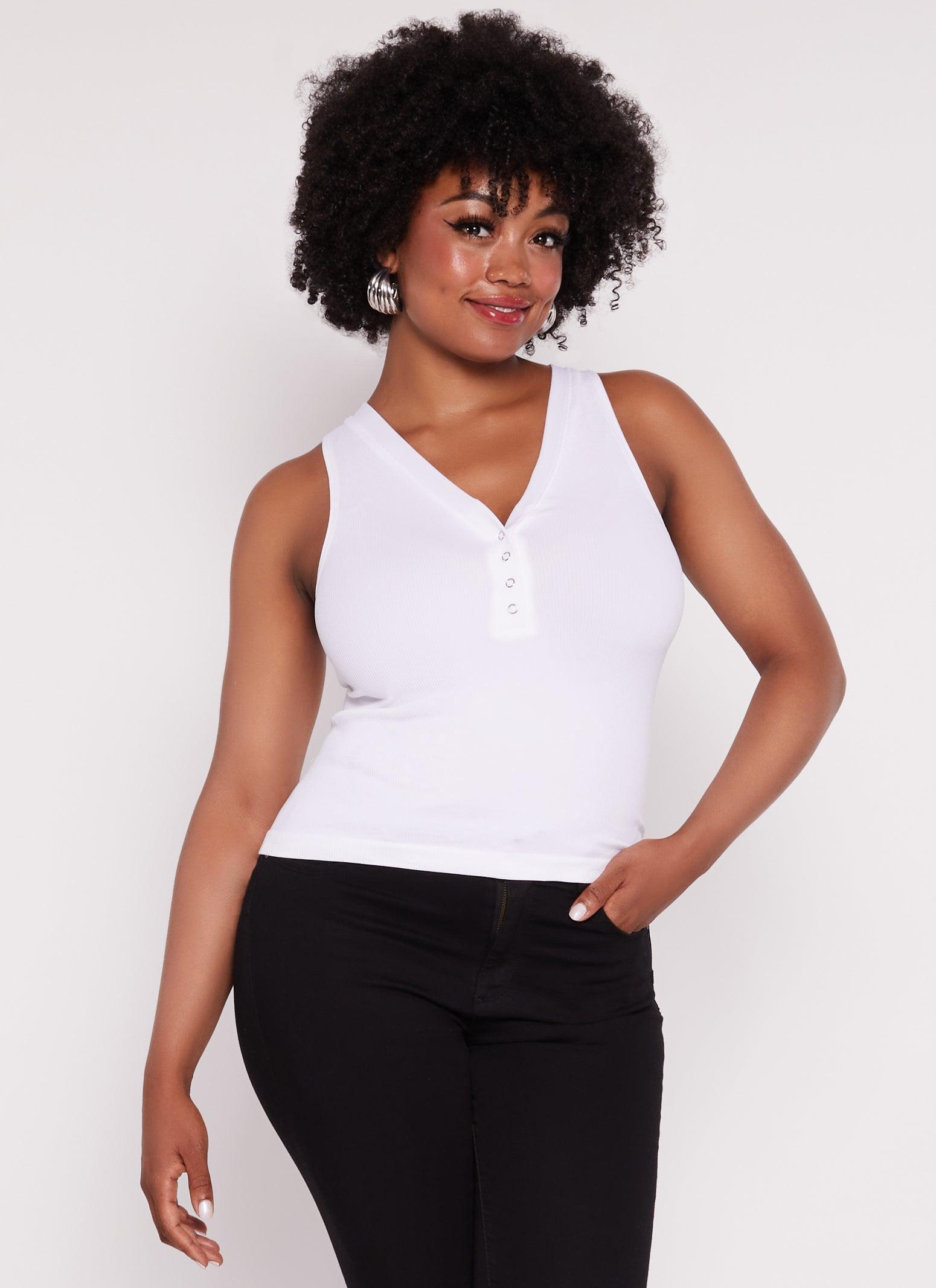 Womens Plus Size Seamless Ribbed Snap Button Tank Top product image