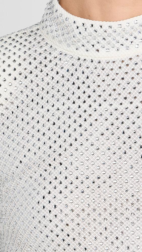 Self Portrait Silver Rhinestone Fishnet Top | Shopbop Product Image