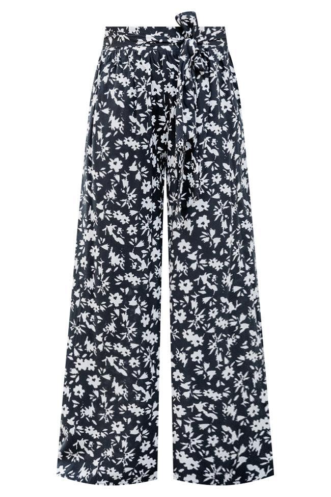 Unwinding In Paradise Black Floral Tie Waist Pants Product Image