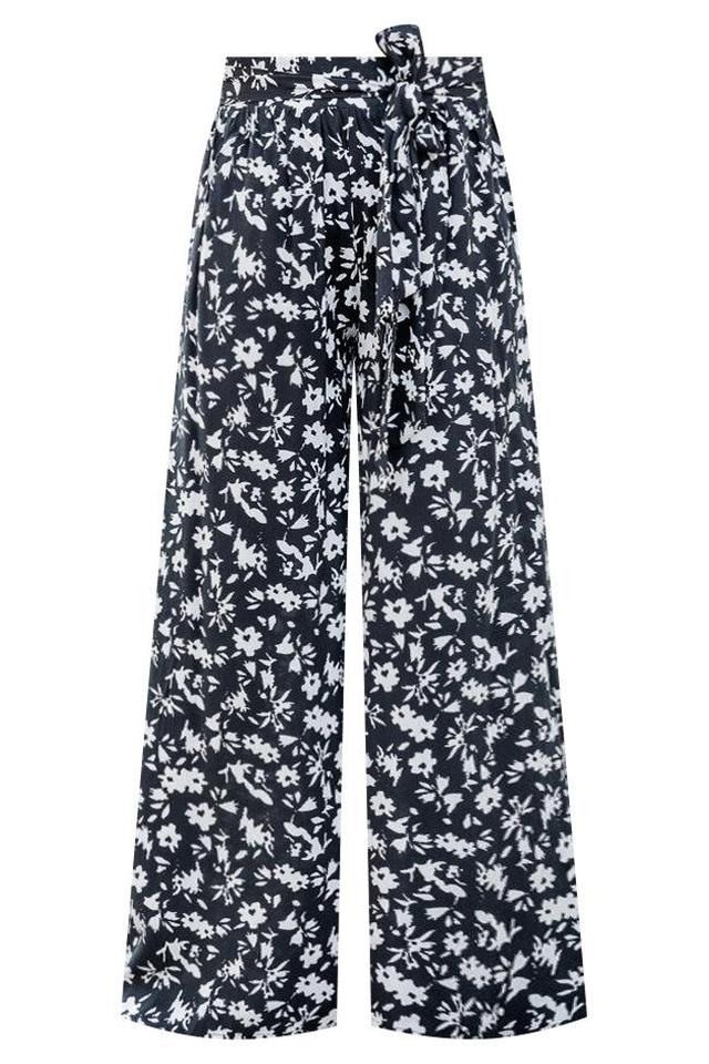 Unwinding In Paradise Black Floral Tie Waist Pants Product Image