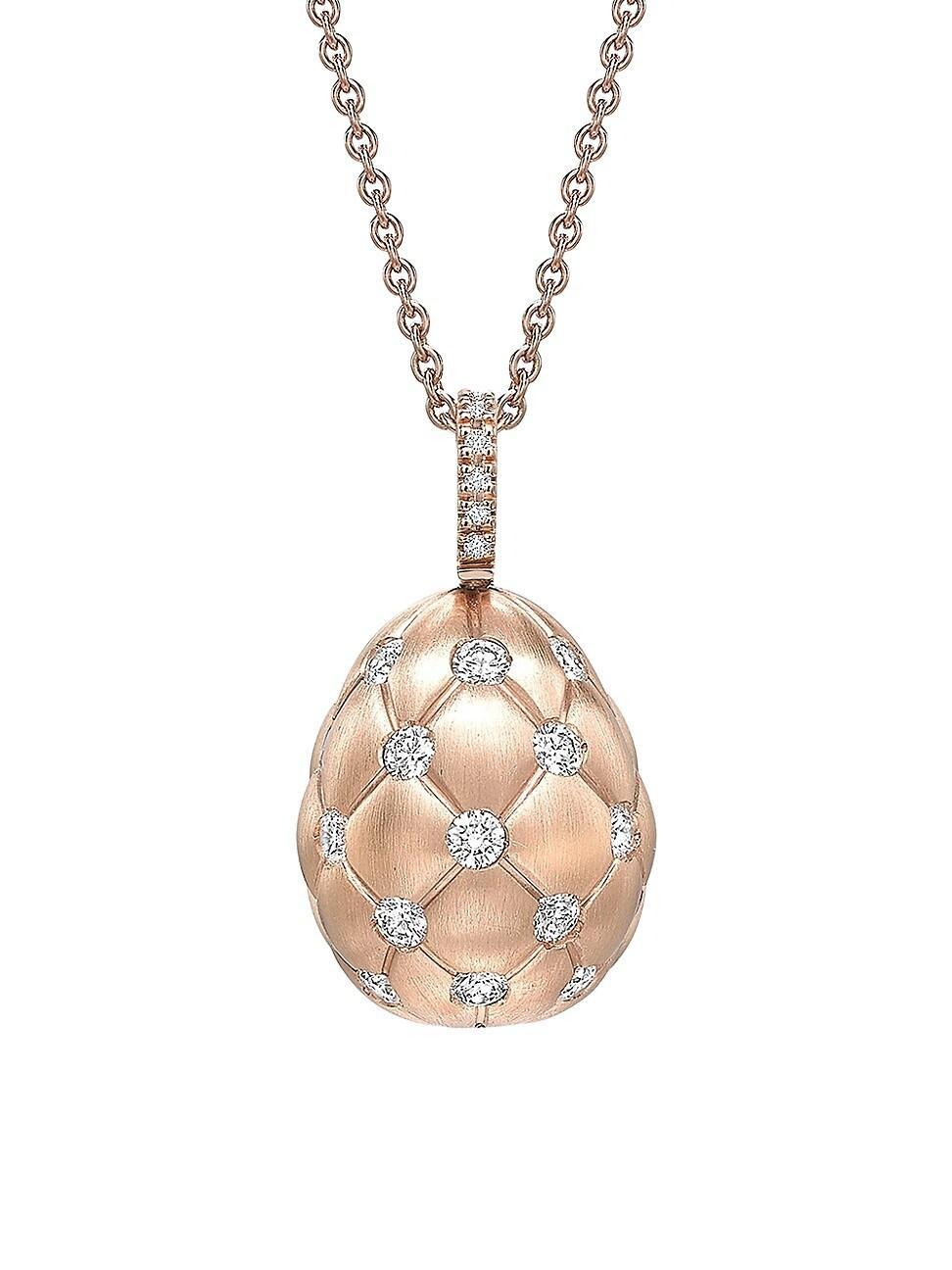 Womens Treillage Brushed Rose Gold & Diamond Set Egg Pendant Product Image