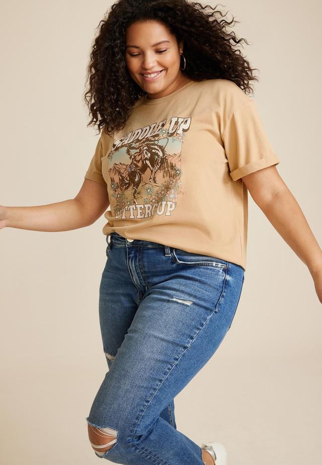 Maurices 1X Plus Size Womens Saddle Up Buttercup Relaxed Fit Graphic Tee Product Image