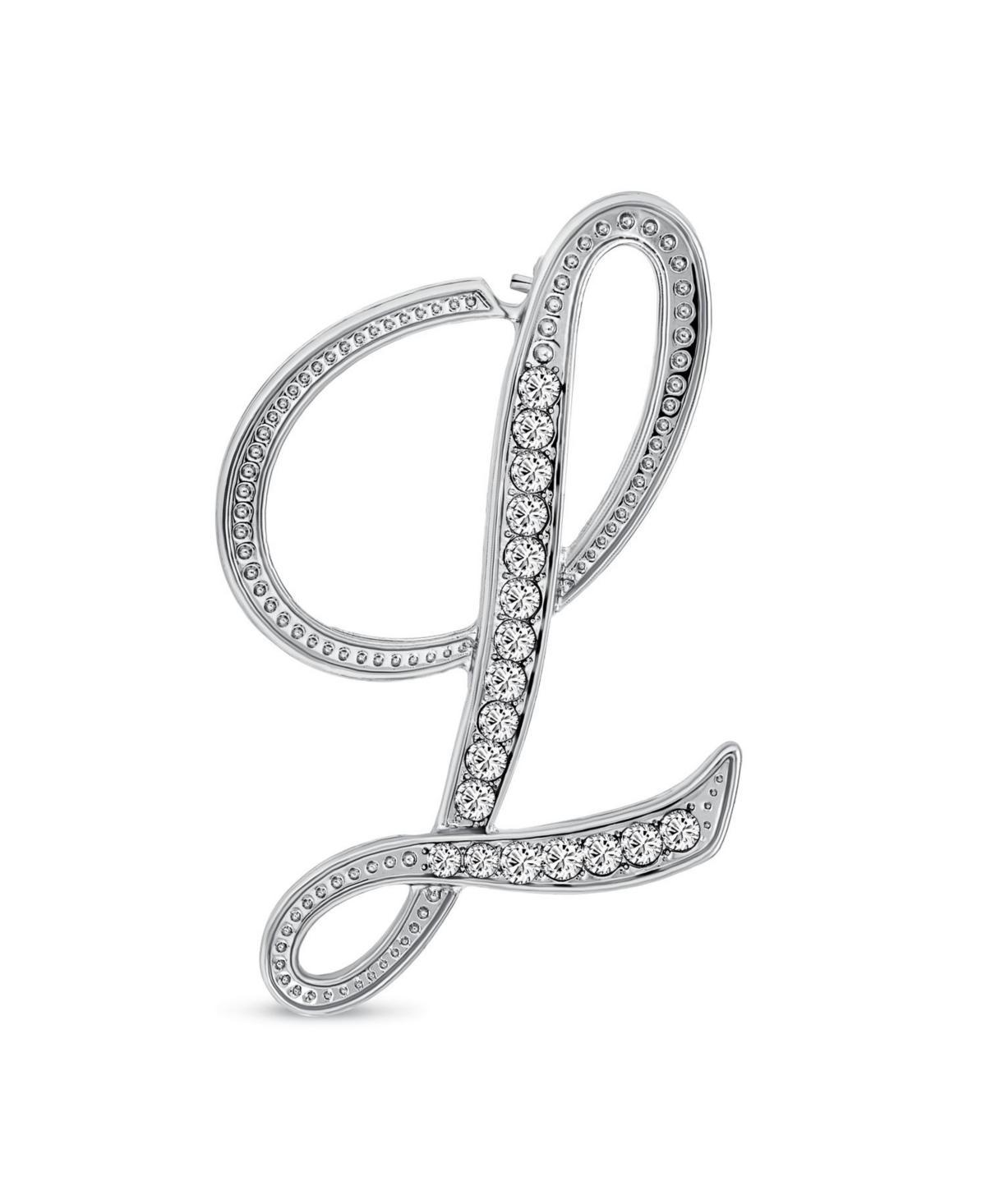 Bling Jewelry Large Statement Abc Pave Crystal Cursive Script Monogram Letters Alphabet Initial Scarf Lapel Pin Brooch For Women Silver Plated - Silve Product Image