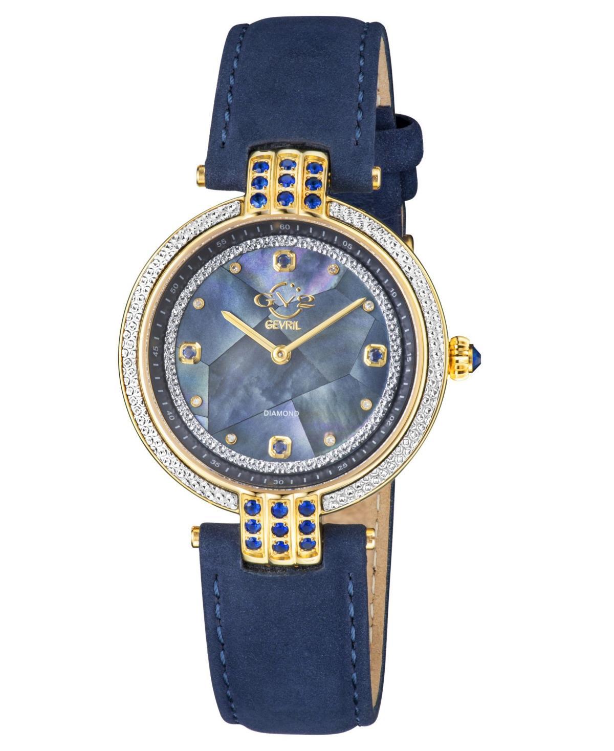 Gevril Womens Matera Swiss Quartz Blue Italian Suede Strap Watch 35mm Product Image